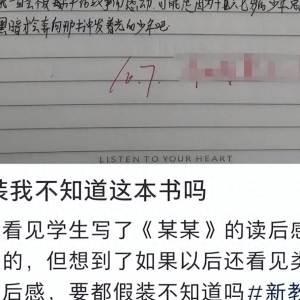 看了学生的《某某》读后感作文，老师不敢写评语，最后写下三个字