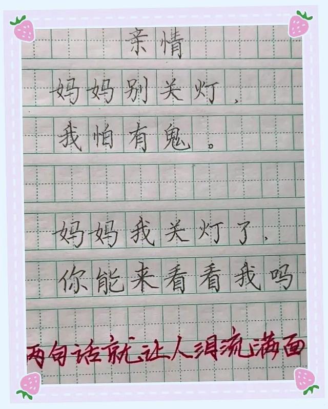 小学生日记只写了两句，老师红笔停住了，最后一句太戳心