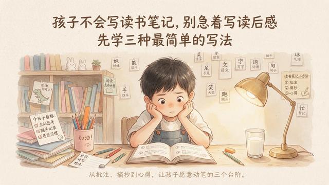 孩子不会写读书笔记，别急着写读后感，先学三种最简单的写法
